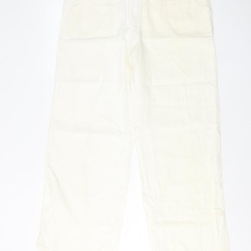 Marks and Spencer Womens Ivory Linen Trousers Size 14 L29 in Regular Zip