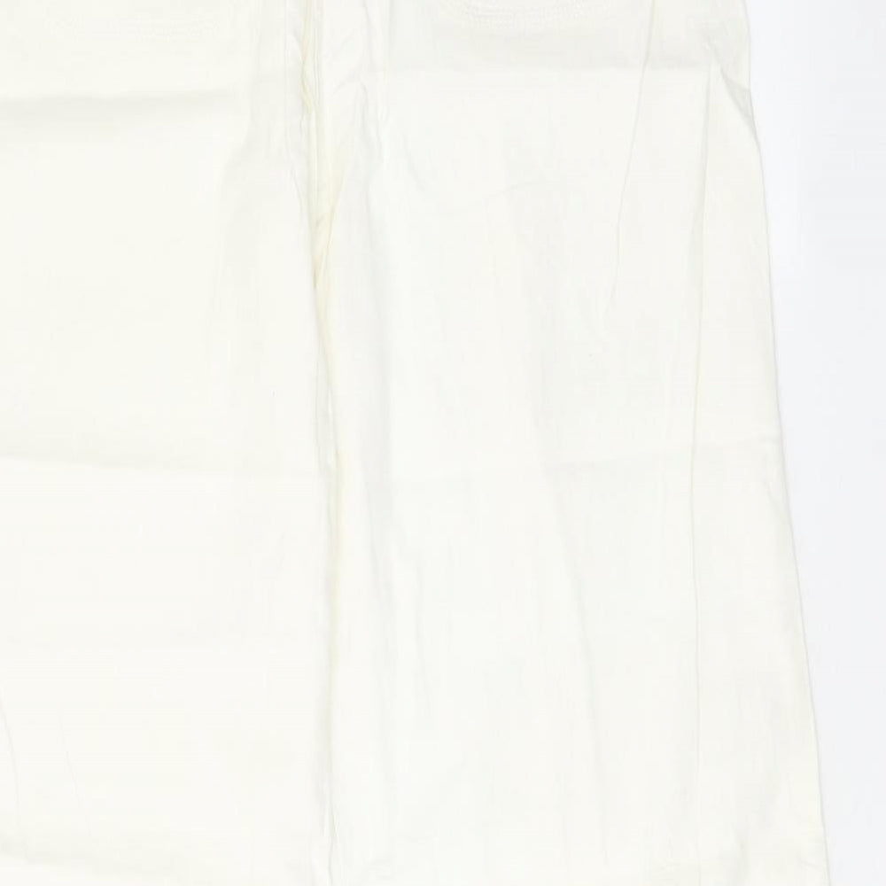 Marks and Spencer Womens Ivory Linen Trousers Size 14 L29 in Regular Zip