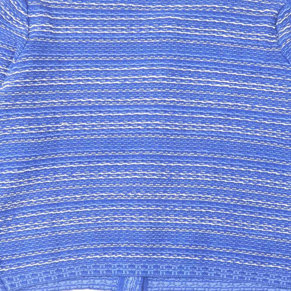 Pure Womens Blue Round Neck Striped Cotton Cardigan Jumper Size 16