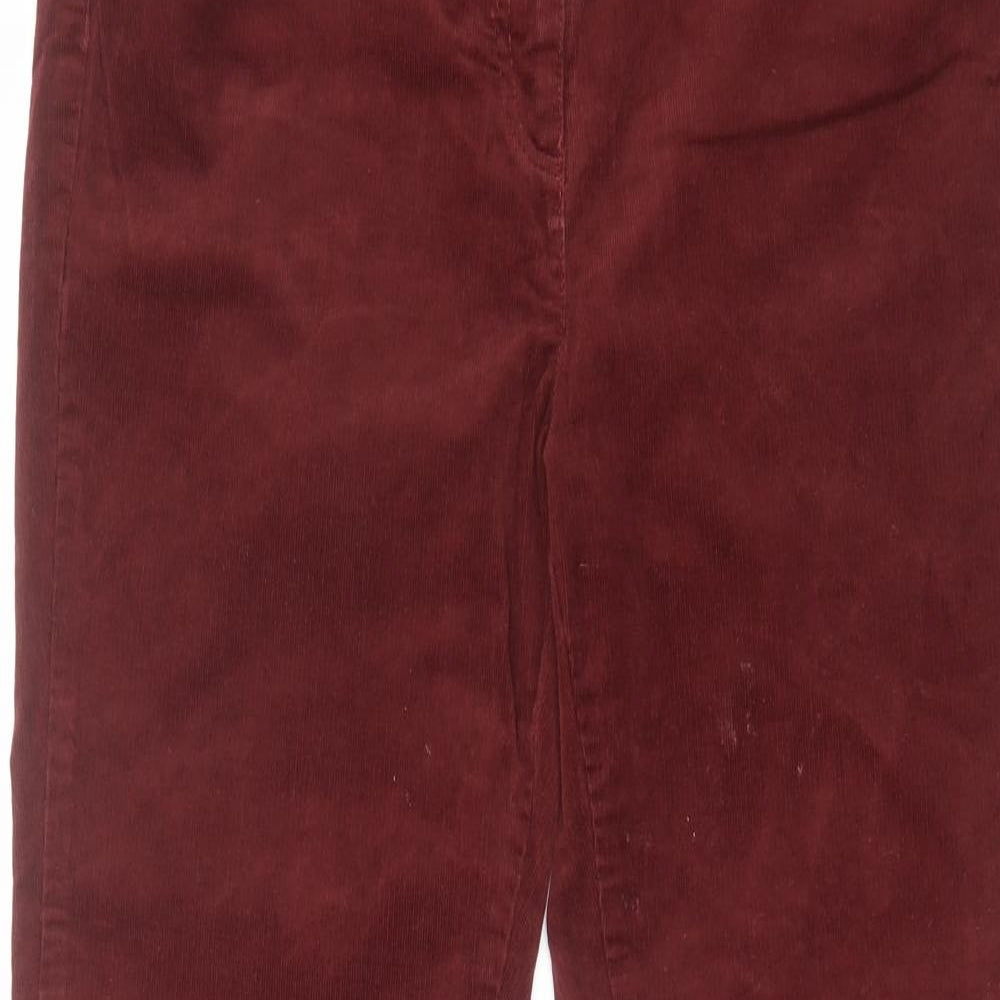 Per Una Womens Red Cotton Trousers Size 14 L27 in Regular Zip