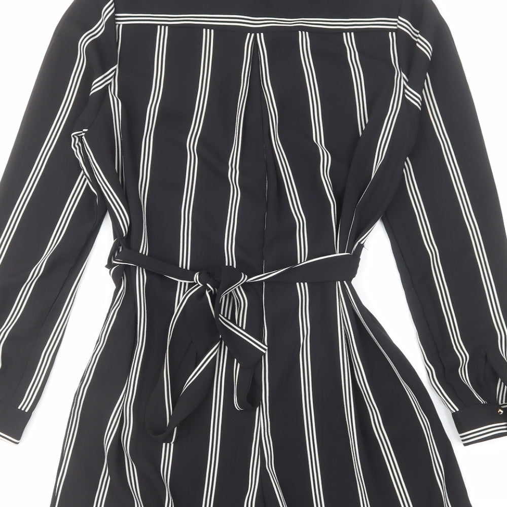 New Look Womens Black Striped Polyester Playsuit One-Piece Size 8 Button
