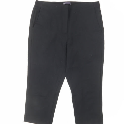 Marks and Spencer Womens Black Cotton Pedal Pusher Trousers Size 12 L20 in Regular Hook & Eye