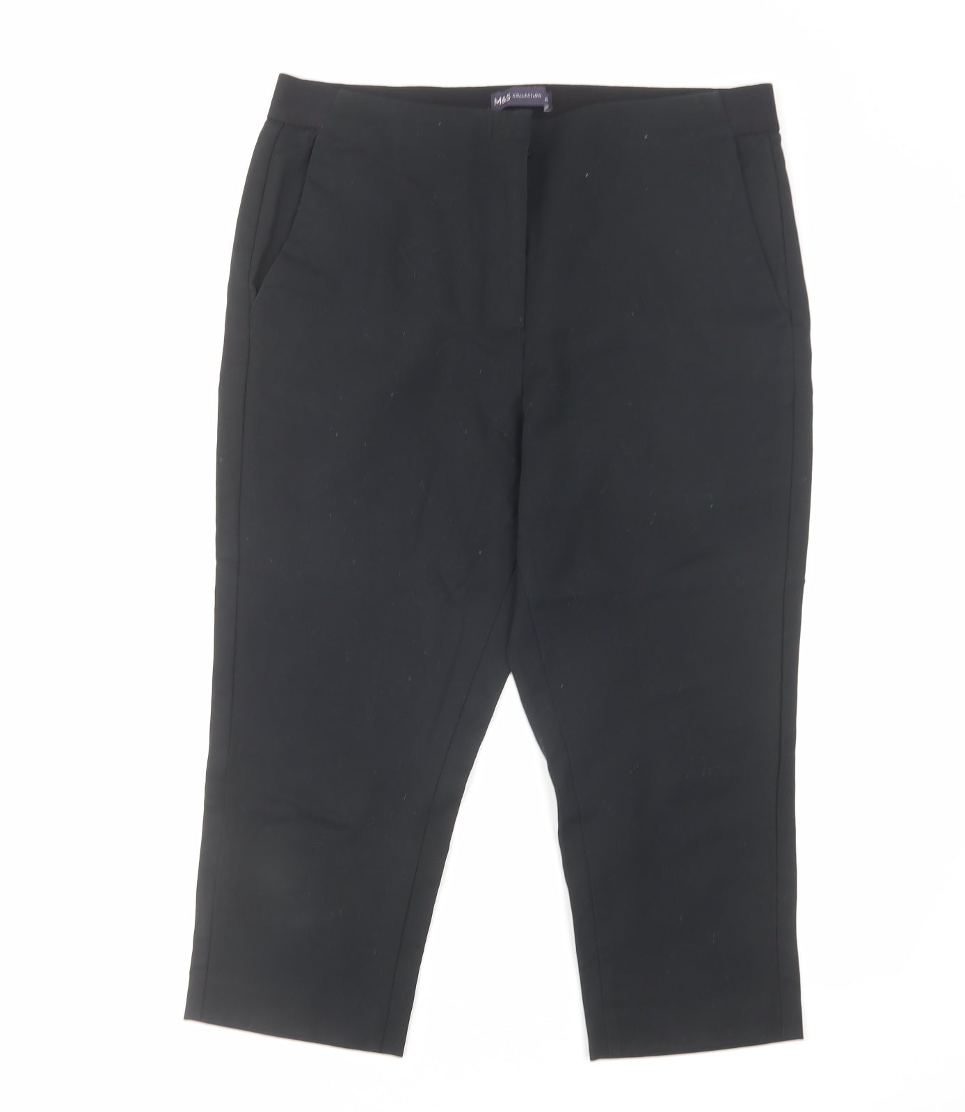 Marks and Spencer Womens Black Cotton Pedal Pusher Trousers Size 12 L20 in Regular Hook & Eye