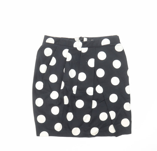 ASOS Womens Black Polka Dot Cotton A-Line Skirt Size 8 Zip