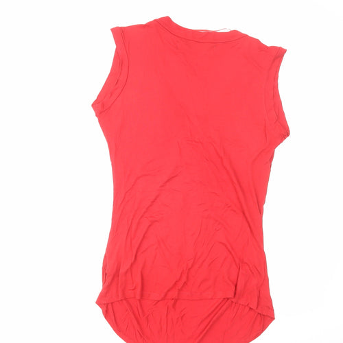 Zara Womens Red Viscose Basic T-Shirt Size M V-Neck