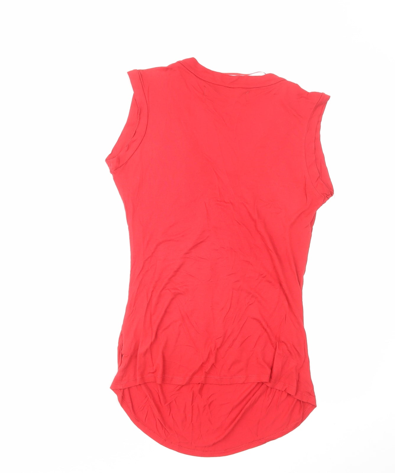 Zara Womens Red Viscose Basic T-Shirt Size M V-Neck