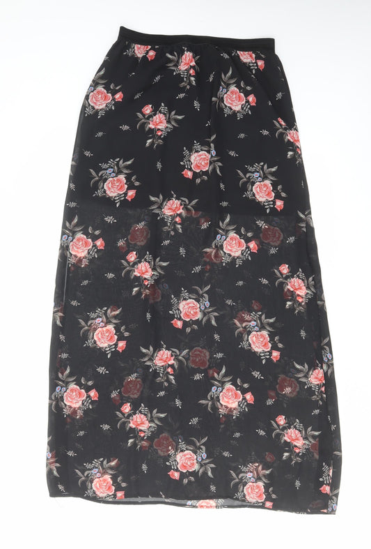 H&M Womens Black Floral Polyester A-Line Skirt Size 12 - Skirt Overlay
