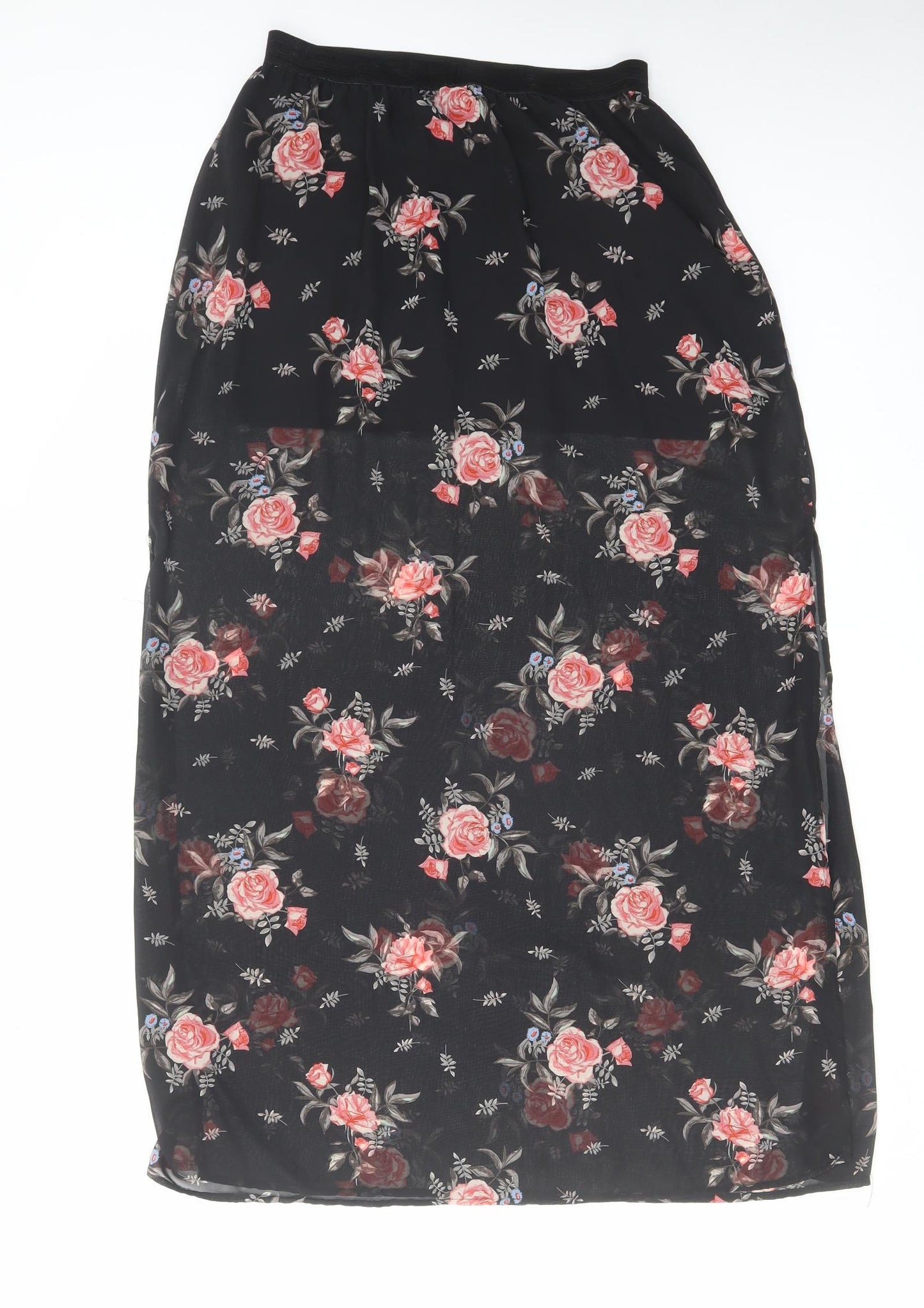 H&M Womens Black Floral Polyester A-Line Skirt Size 12 - Skirt Overlay