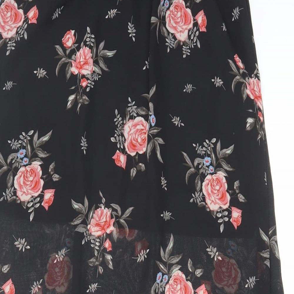 H&M Womens Black Floral Polyester A-Line Skirt Size 12 - Skirt Overlay