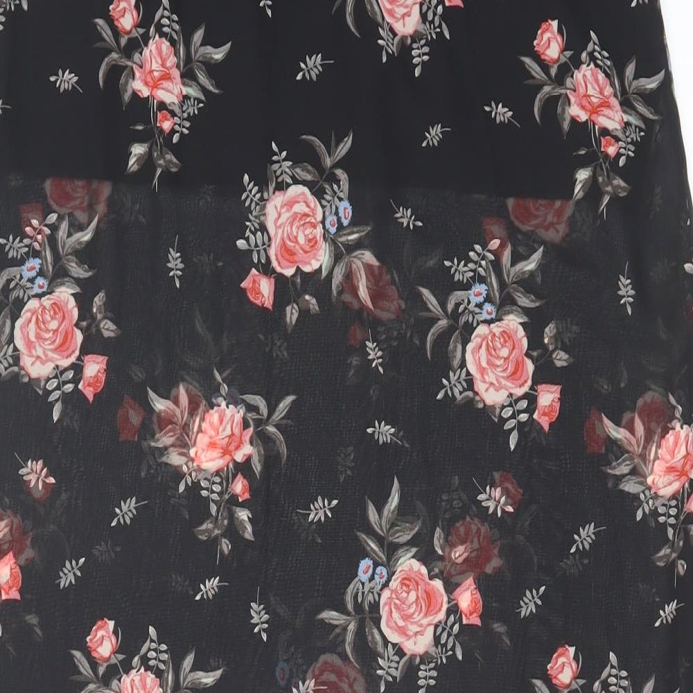 H&M Womens Black Floral Polyester A-Line Skirt Size 12 - Skirt Overlay