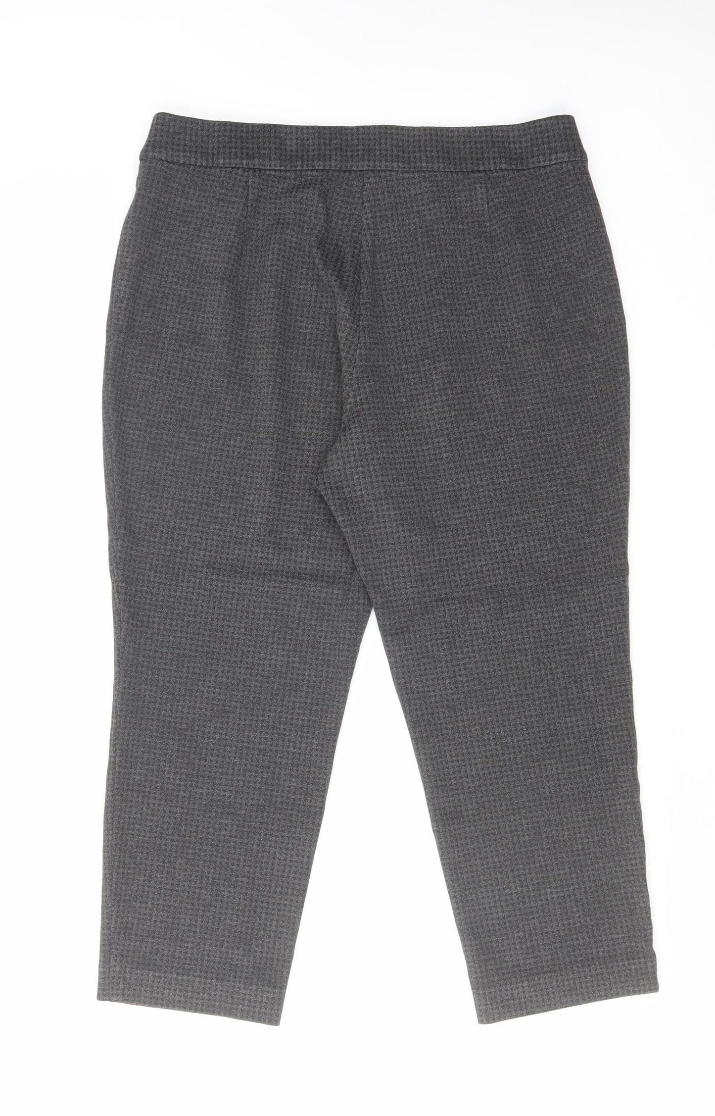 Marks and Spencer Womens Grey Check Viscose Cropped Trousers Size 16 L21 in Regular Hook & Eye