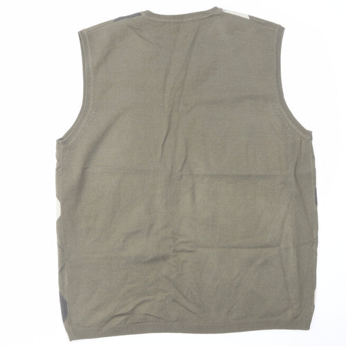 Autograph Mens Green V-Neck Argyle/Diamond Acrylic Vest Jumper Size L Sleeveless