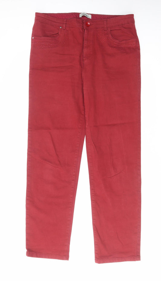Alexara Womens Red Cotton Straight Jeans Size 16 L31 in Regular Zip
