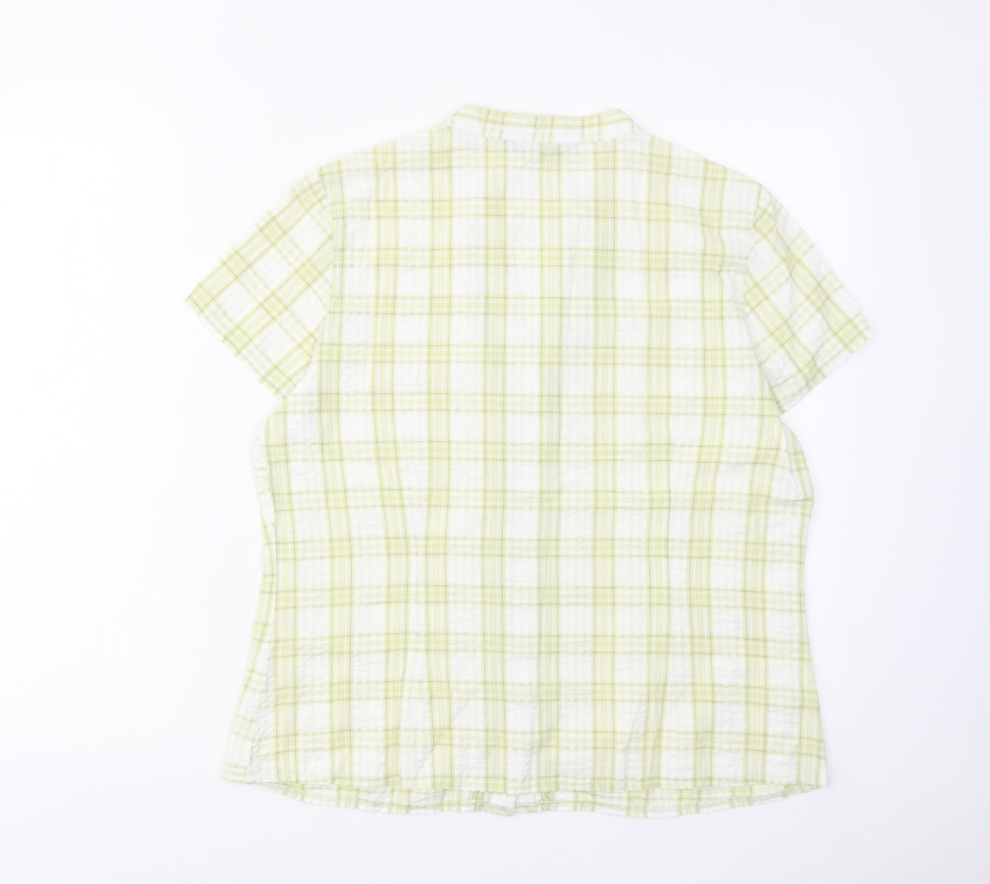 Bonmarché Womens Green Check Cotton Basic Blouse Size 14 V-Neck