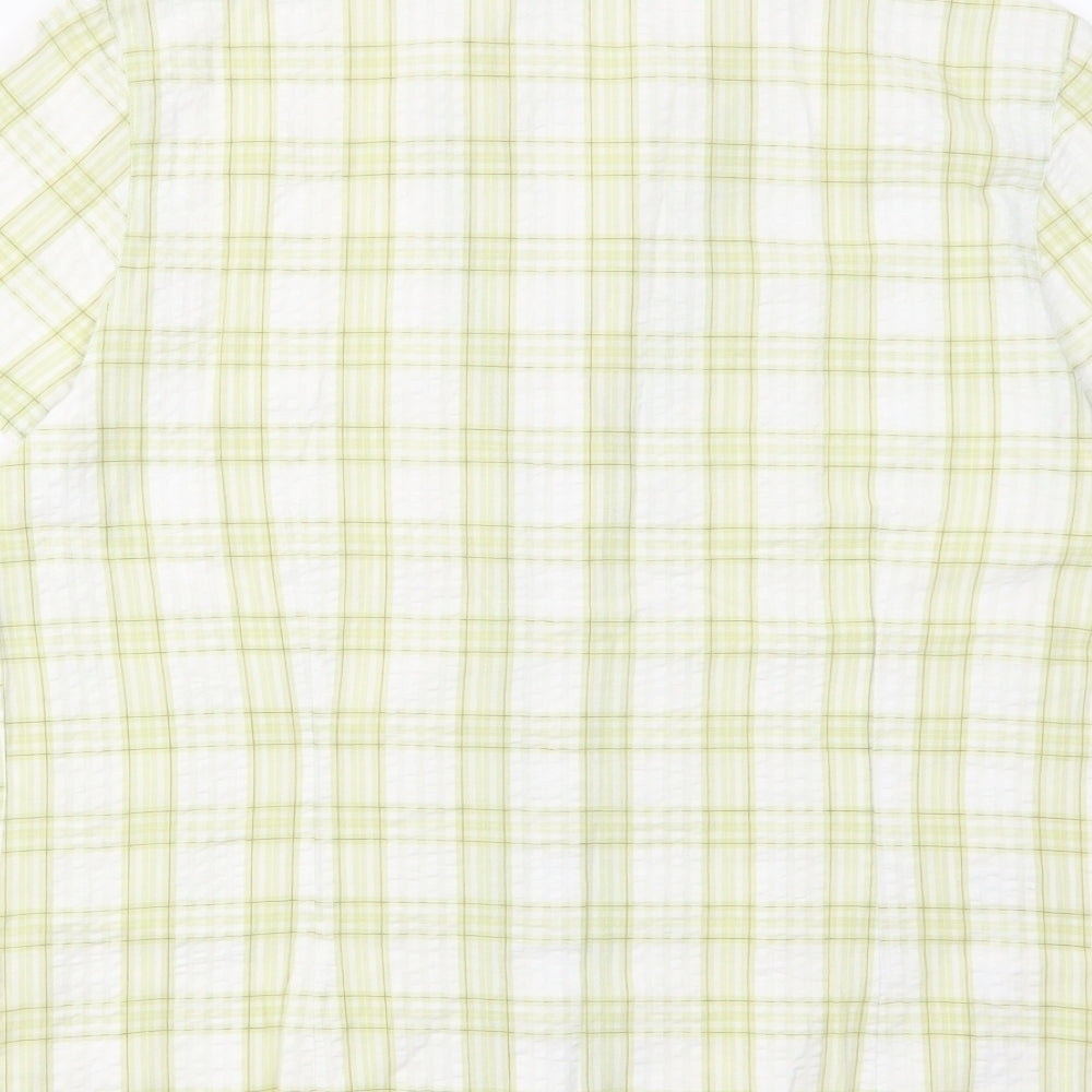 Bonmarché Womens Green Check Cotton Basic Blouse Size 14 V-Neck