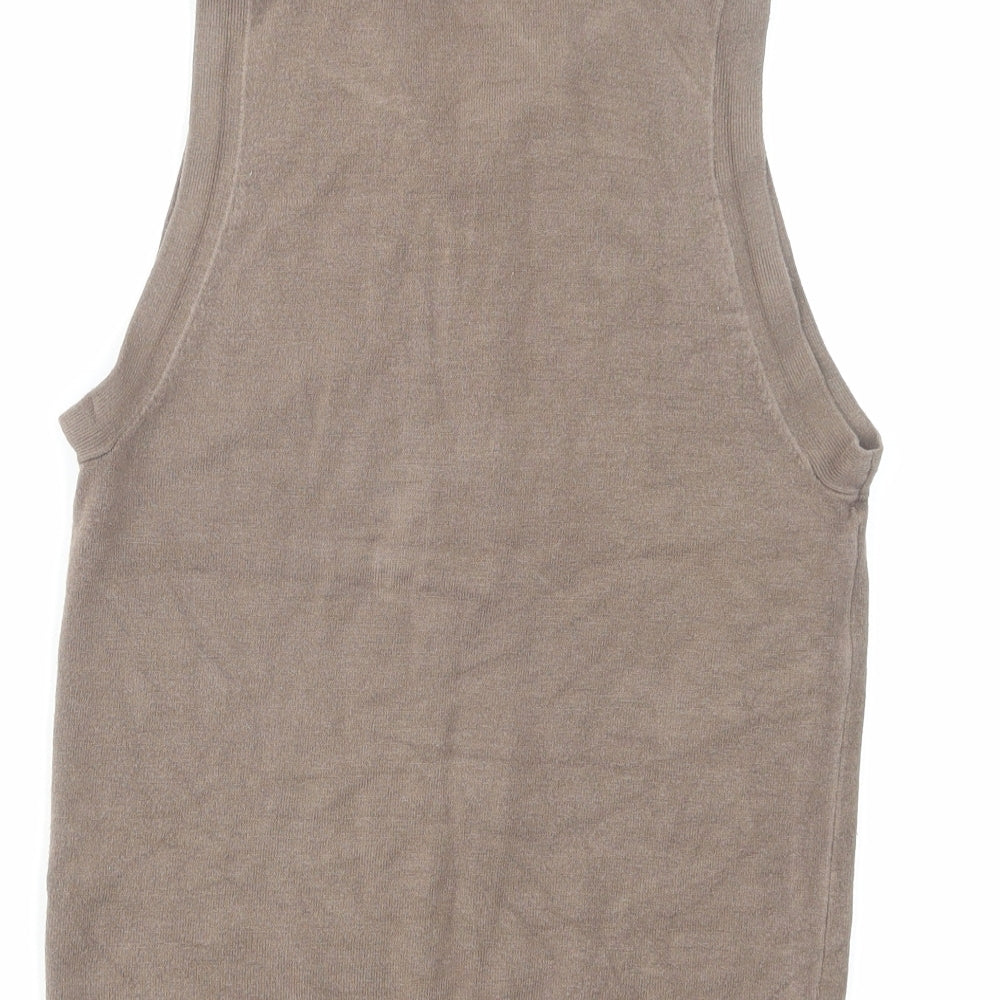 Zara Womens Brown Collared Acrylic Vest Jumper Size S