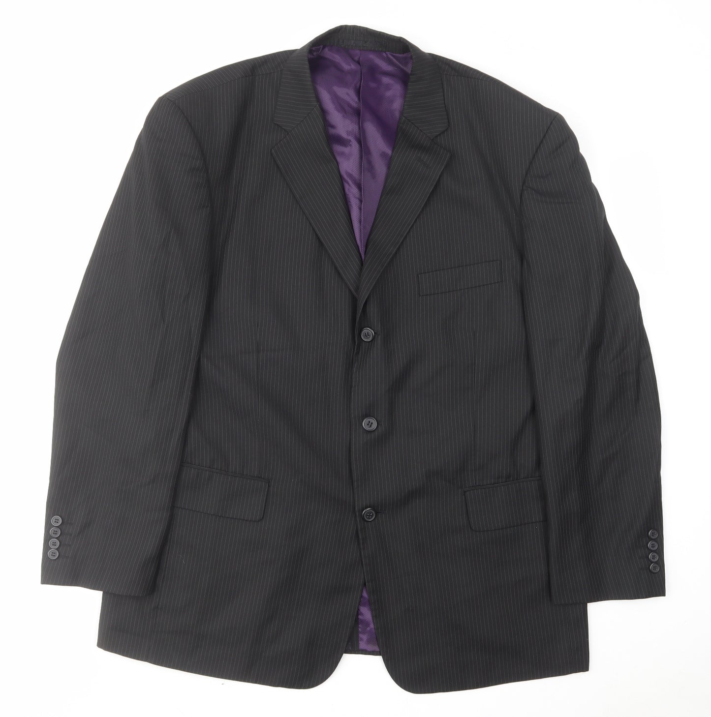 Pierre Remon Mens Black Striped Polyester Jacket Suit Jacket Size 46 Regular