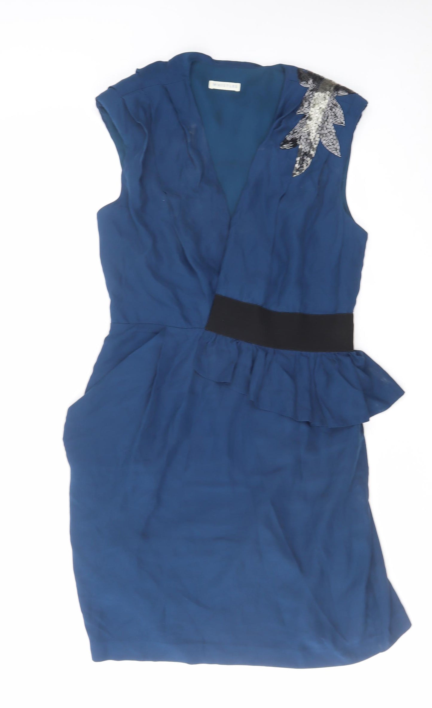 Whistles Womens Blue Silk Pencil Dress Size 14 V-Neck Zip