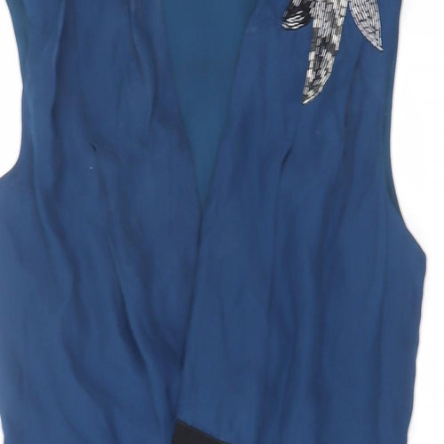Whistles Womens Blue Silk Pencil Dress Size 14 V-Neck Zip
