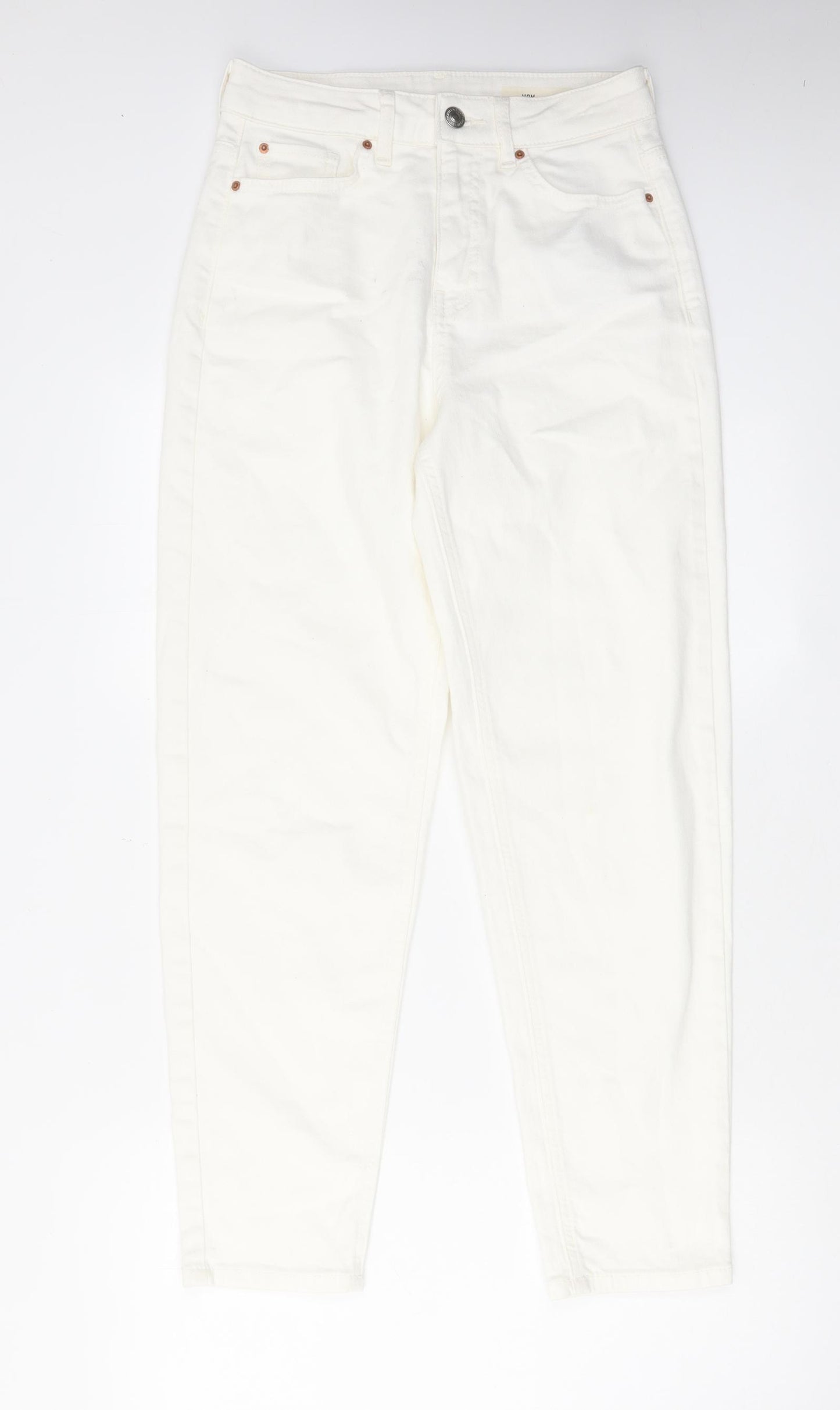 Marks and Spencer Womens White Cotton Tapered Jeans Size 8 L28 in Regular Zip