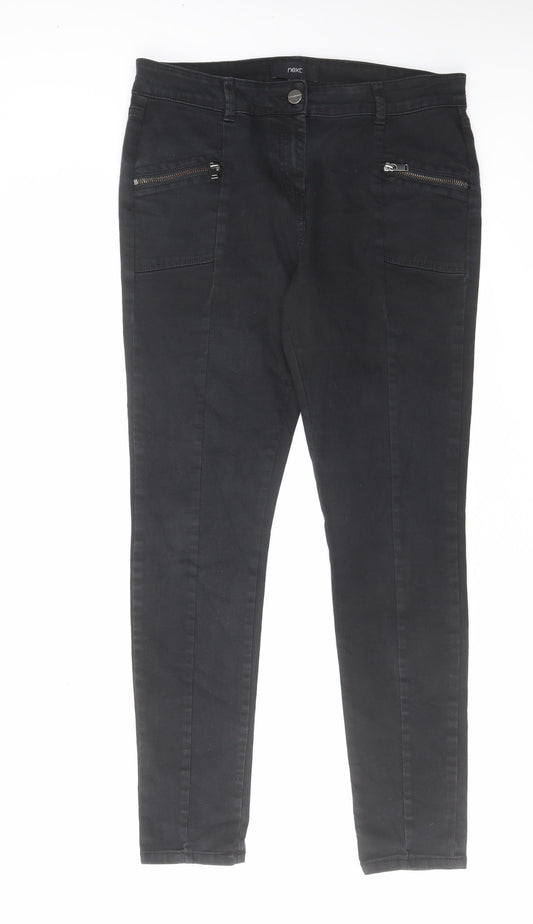 NEXT Womens Black Cotton Skinny Jeans Size 12 L29 in Regular Zip