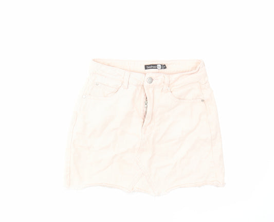 Boohoo Womens Pink Cotton Mini Skirt Size 6 Zip