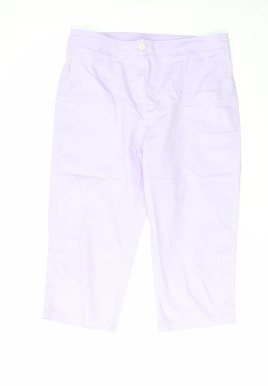 Bonmarché Womens Purple Cotton Capri Trousers Size 16 L20 in Regular Zip