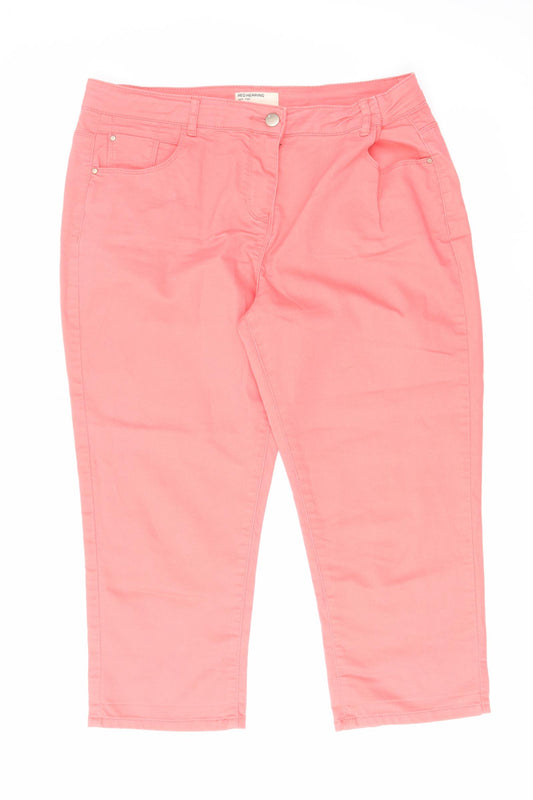 Red Herring Womens Pink Herringbone Cotton Cropped Jeans Size 16 L21 in Regular Zip