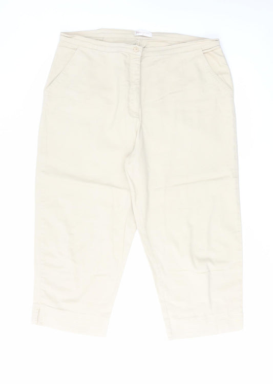 Bonmarché Womens Beige Cotton Capri Trousers Size 18 L21 in Regular Zip