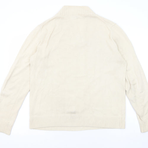Zara Mens Beige V-Neck Cotton Pullover Jumper Size M Long Sleeve
