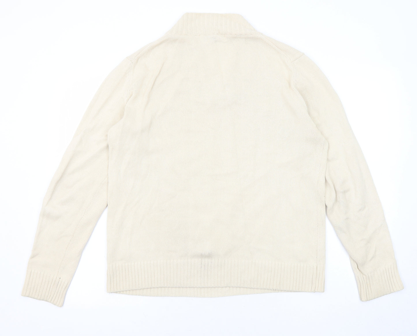 Zara Mens Beige V-Neck Cotton Pullover Jumper Size M Long Sleeve