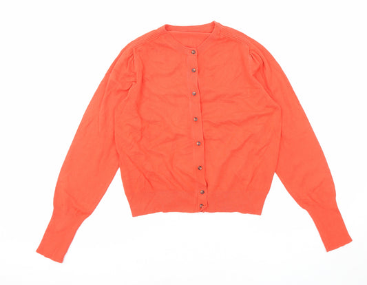 Marks and Spencer Womens Orange Round Neck Viscose Cardigan Jumper Size 14