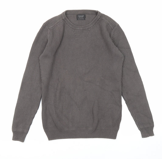 Zara Mens Grey Crew Neck Cotton Pullover Jumper Size M Long Sleeve