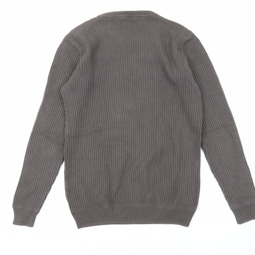 Zara Mens Grey Crew Neck Cotton Pullover Jumper Size M Long Sleeve