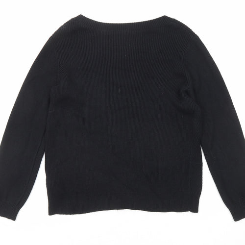 Marks and Spencer Womens Black Round Neck Cotton Pullover Jumper Size 12