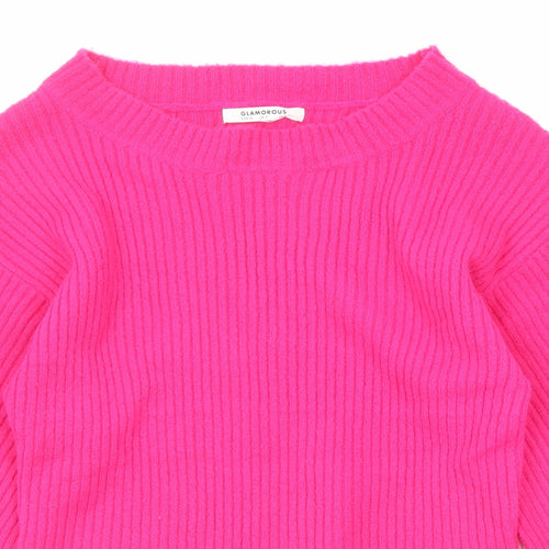 Glamorous Womens Pink Round Neck Acrylic Pullover Jumper Size 8