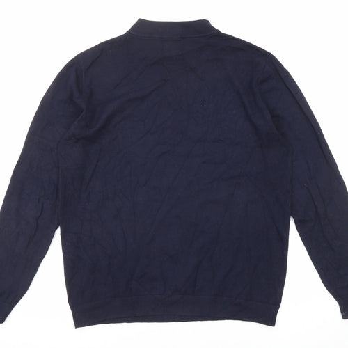 Pull&Bear Mens Blue Mock Neck Viscose Pullover Jumper Size L Long Sleeve