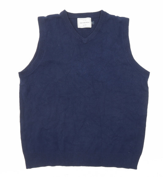 John Lewis Mens Blue V-Neck Cotton Pullover Jumper Size S Sleeveless