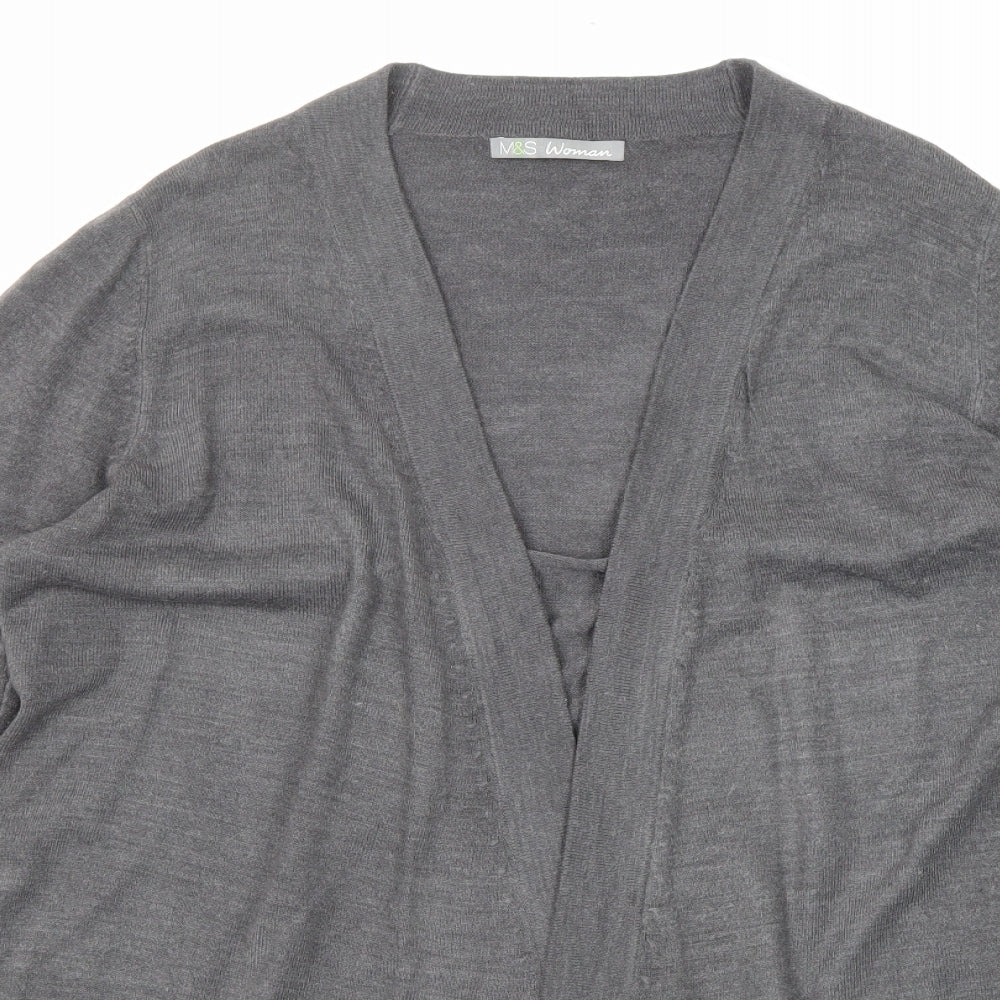 Marks and Spencer Womens Grey V-Neck Acrylic Cardigan Jumper Size 16