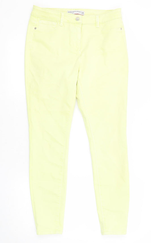NEXT Womens Yellow Cotton Skinny Jeans Size 14 L27 in Regular Zip
