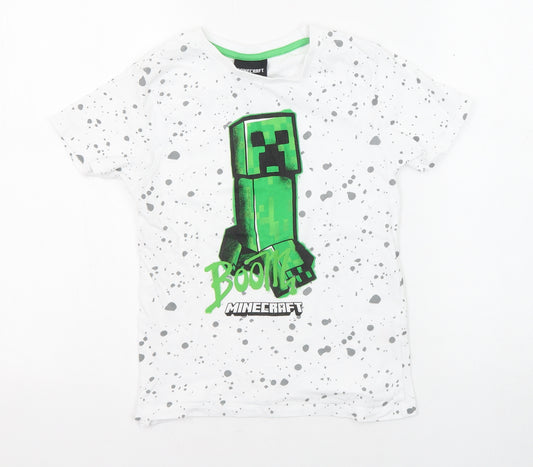 Minecraft Boys White Cotton Basic T-Shirt Size 8-9 Years Round Neck Pullover - Creeper