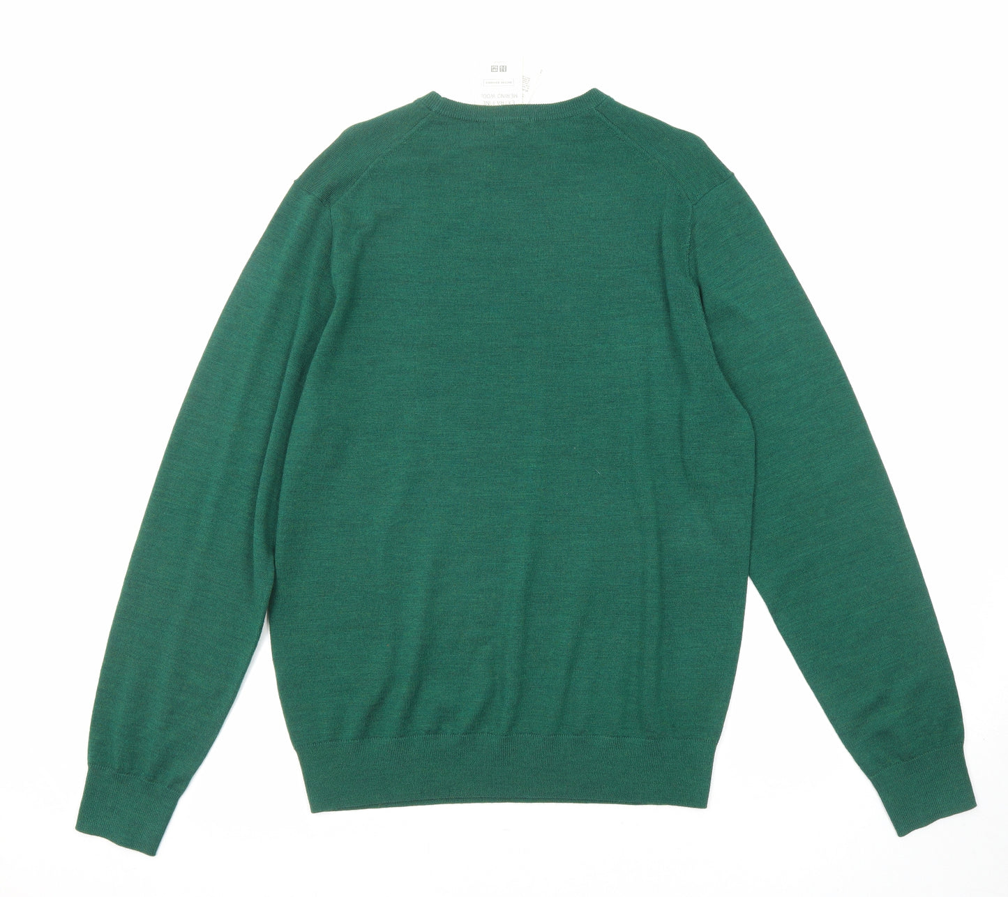 Uniqlo Mens Green Crew Neck Wool Pullover Jumper Size M Long Sleeve