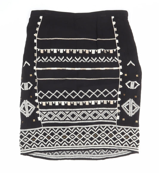 Monsoon Womens Black Geometric Viscose A-Line Skirt Size 12 Zip