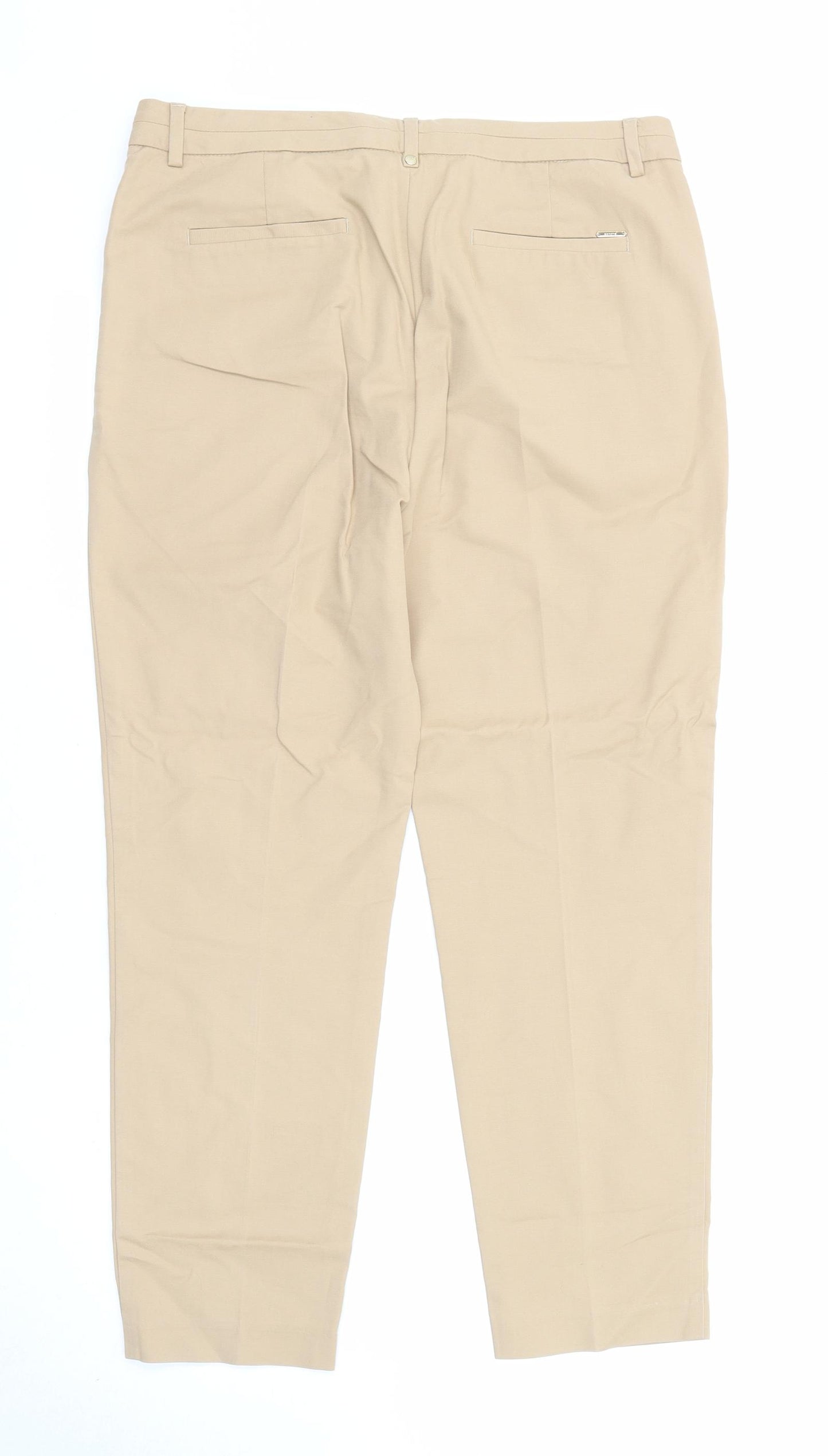 Per Una Womens Beige Cotton Chino Trousers Size 12 L25 in Regular Zip