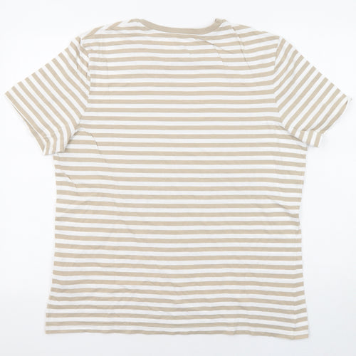 Marks and Spencer Mens Beige Striped Cotton T-Shirt Size L Crew Neck