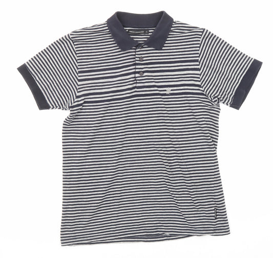 French Connection Mens Black Striped Cotton Polo Size M Collared Button