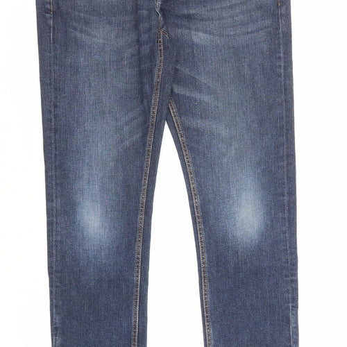 River Island Mens Blue Cotton Skinny Jeans Size 32 in L30 in Regular Zip