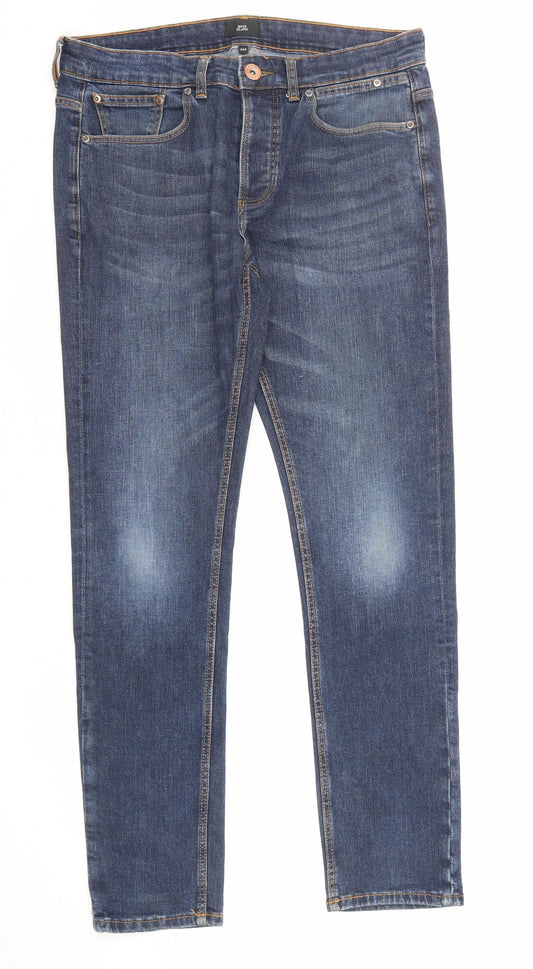 River Island Mens Blue Cotton Skinny Jeans Size 32 in L30 in Regular Zip