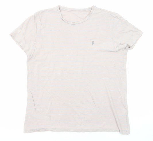 AllSaints Mens Beige Striped Cotton T-Shirt Size S Crew Neck