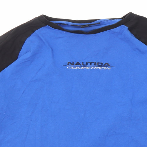 Nautica Mens Blue Colourblock Cotton T-Shirt Size L Crew Neck